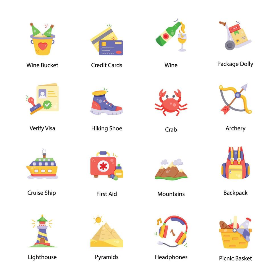 Pack of Beach Trip Flat Icons vector
