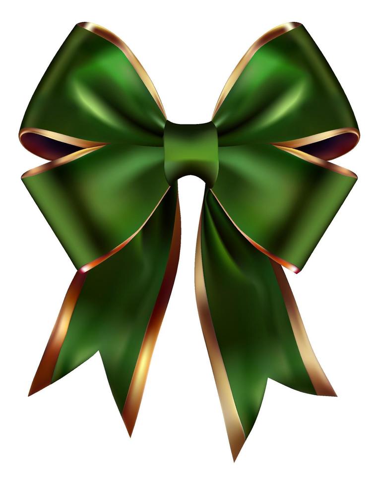 Green and Golden Bow with Ribbon on White vector