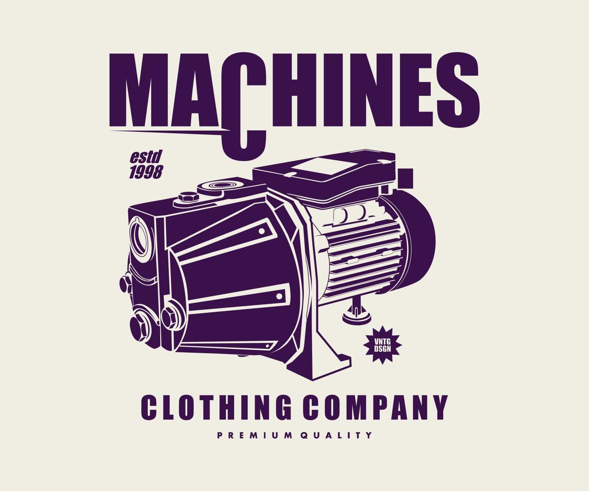 Vintage illustration of machine t shirt design, vector graphic, typographic poster or tshirts street wear and Urban style