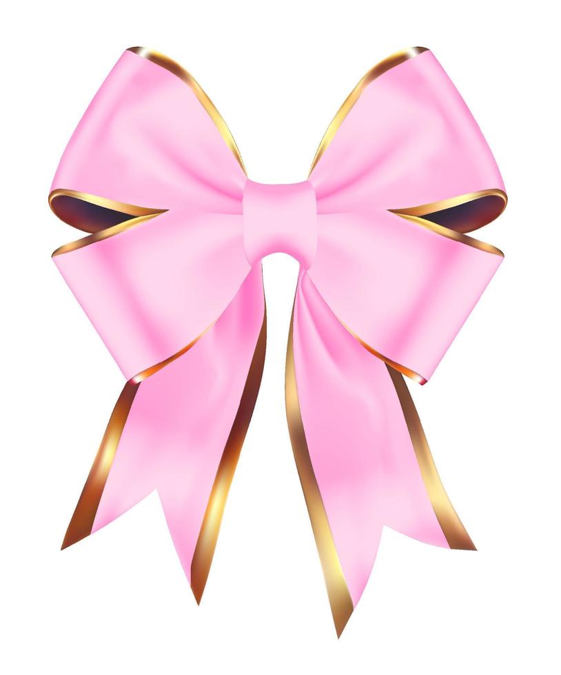 Pink and Golden Bow with Ribbon on White vector