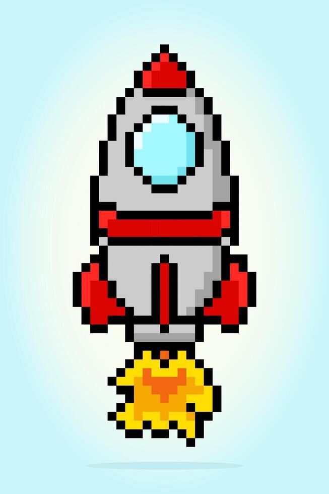 8 bit pixel of rocket plane, for game assets and cross stitch patterns in vector illustrations.