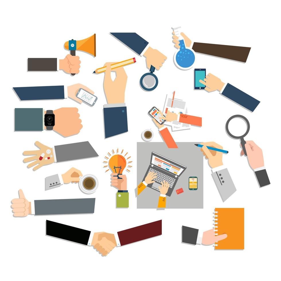 Flat design vector set hands activity. Mix hand hold multi device for use in muti layout design.