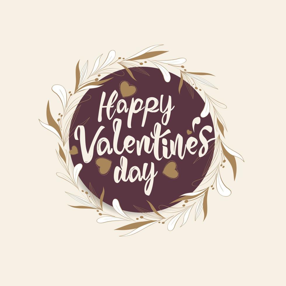 Happy Valentine's Day in a circle of leaves. Hand painted lettering phrase.vector illustration. vector