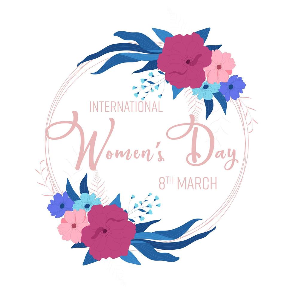 international women's day. 8th march. typhography of happy womens day with floral decoration. vector illustration