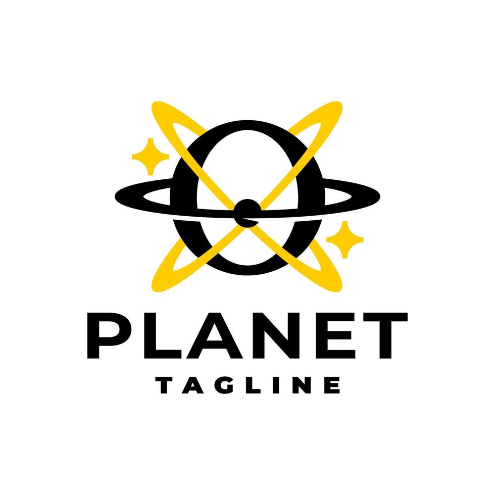 letter O with an orbital shape. planet logo vector template. space themed logo.