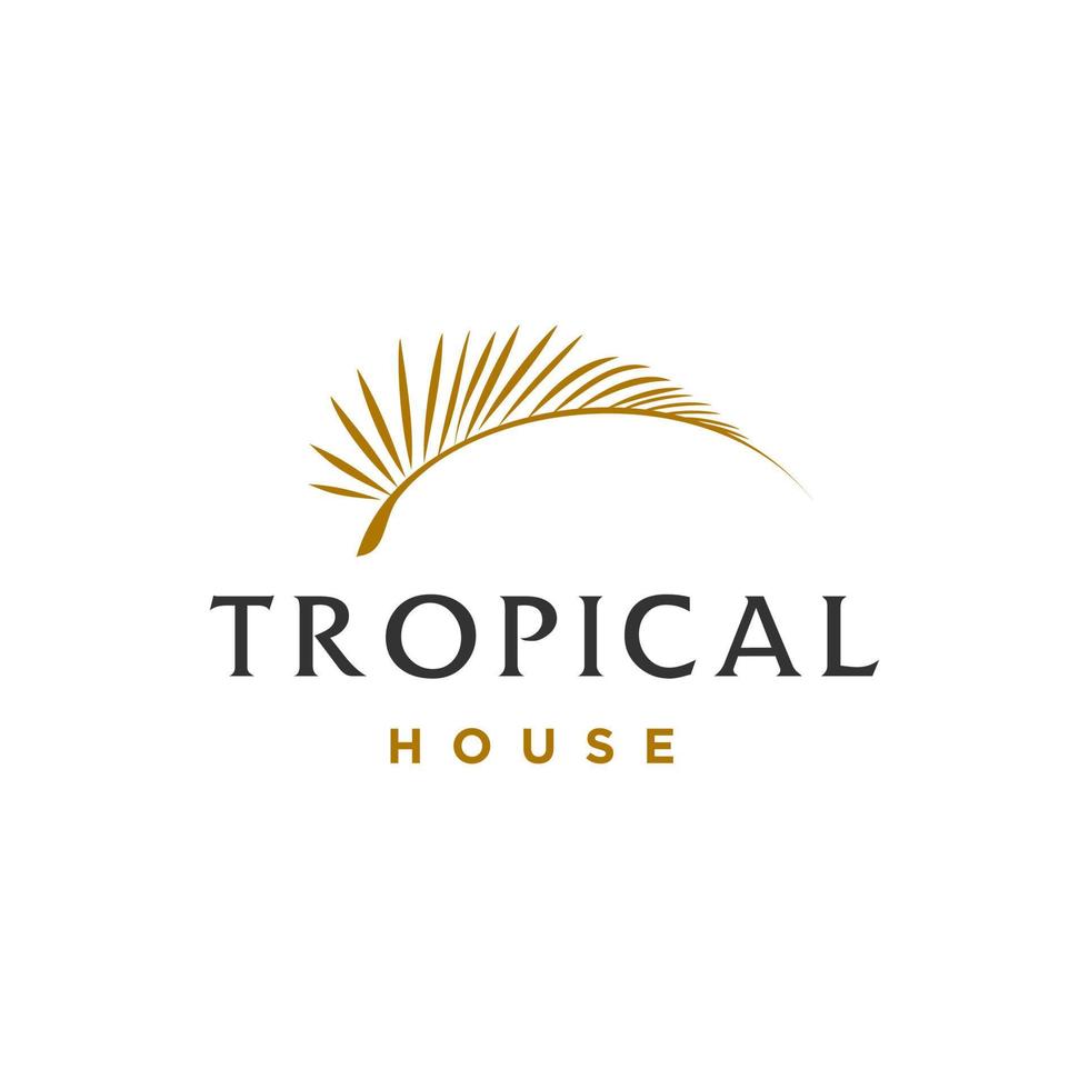 palm tree golden logo, coconut leaf logo vector icon illustration in Geometric minimal line style for holiday hotel residence house vacation concept business
