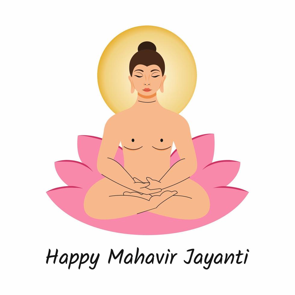 feliz mahavir jayanti. posición de loto Buda. dios indio. fiesta religiosa nacional. vector