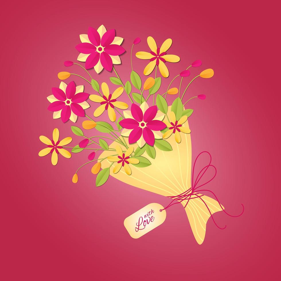 Bouquet on background in trendy color 2023 Viva Magenta. Design for Valentines Day, Whomans Day, Mothers Day. vector