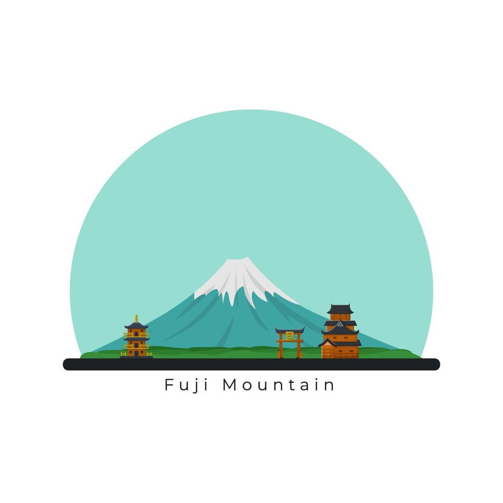 Tourism Place Fuji Mountain in Japan Asia Vector Illustration