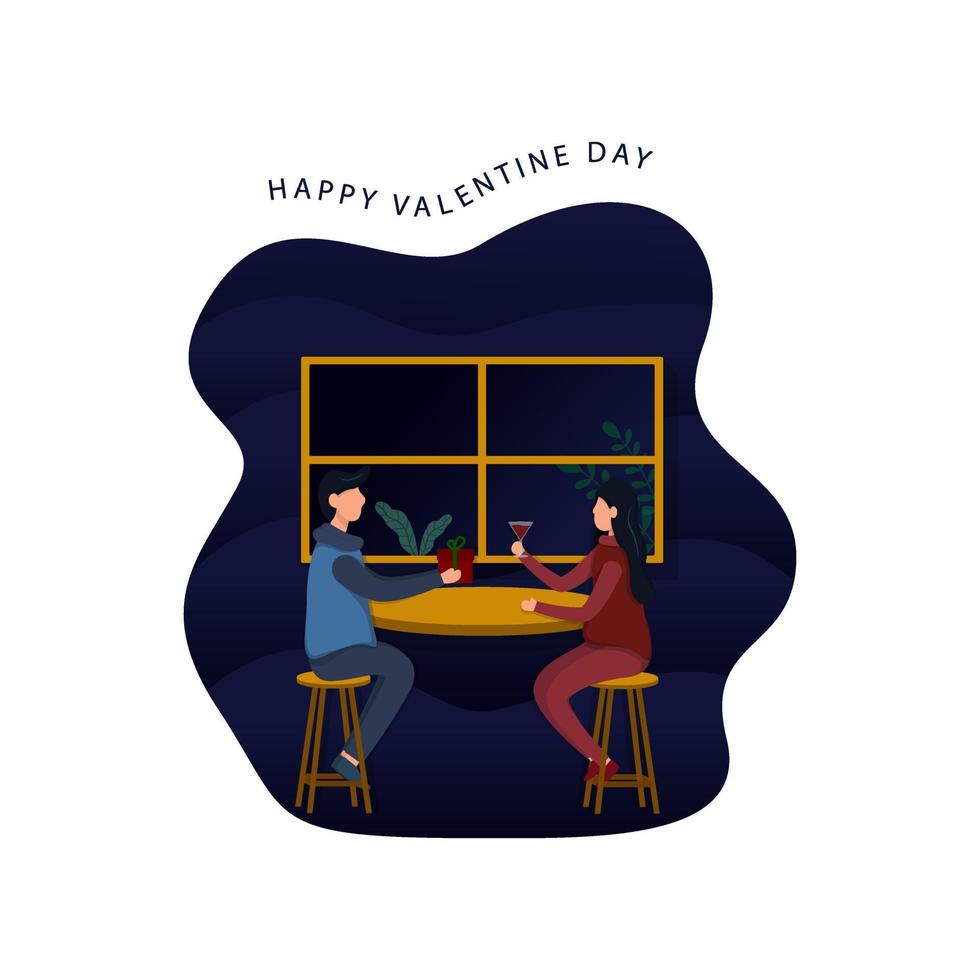 Happy Valentine Day Couple Vector Flat Design