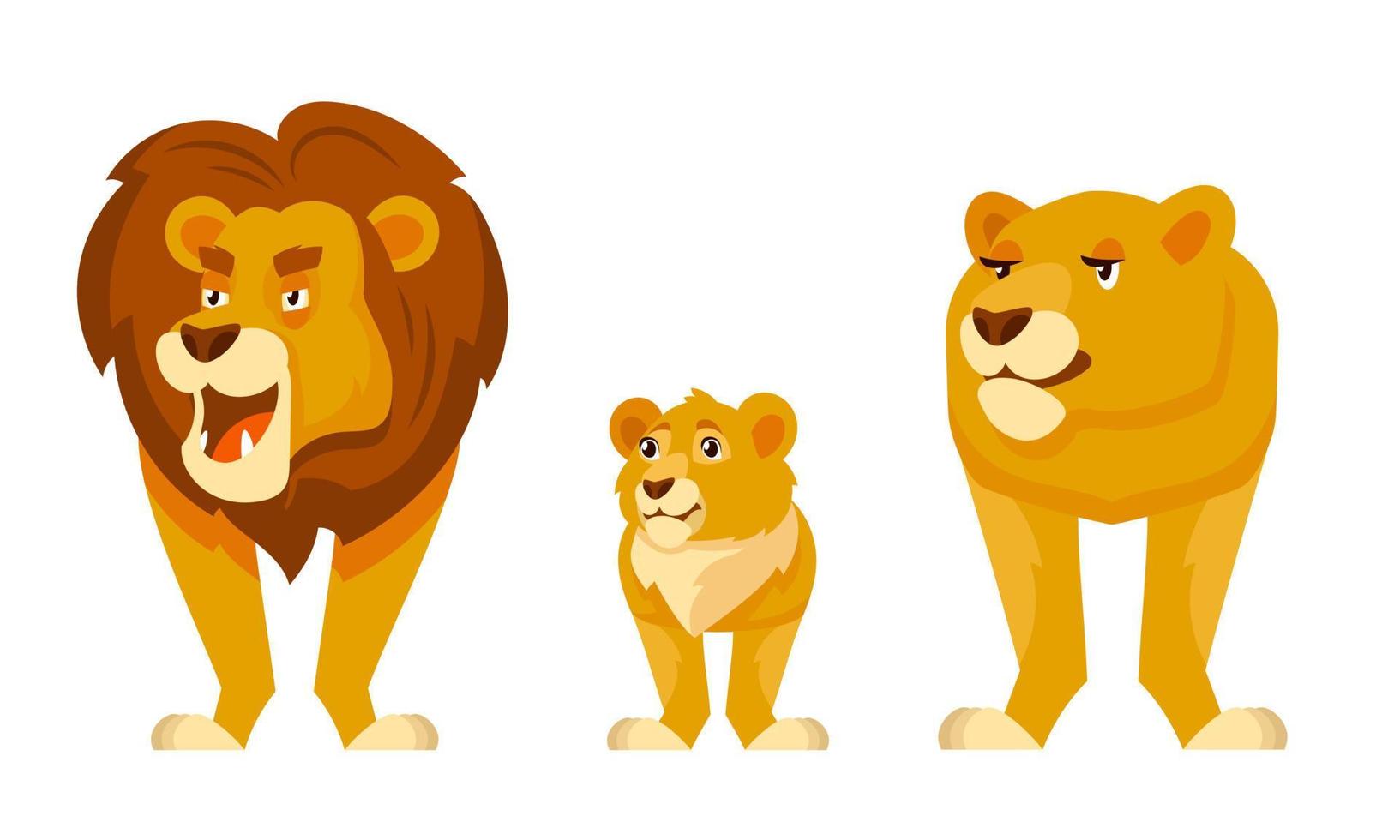 vista frontal de la familia de leones. vector