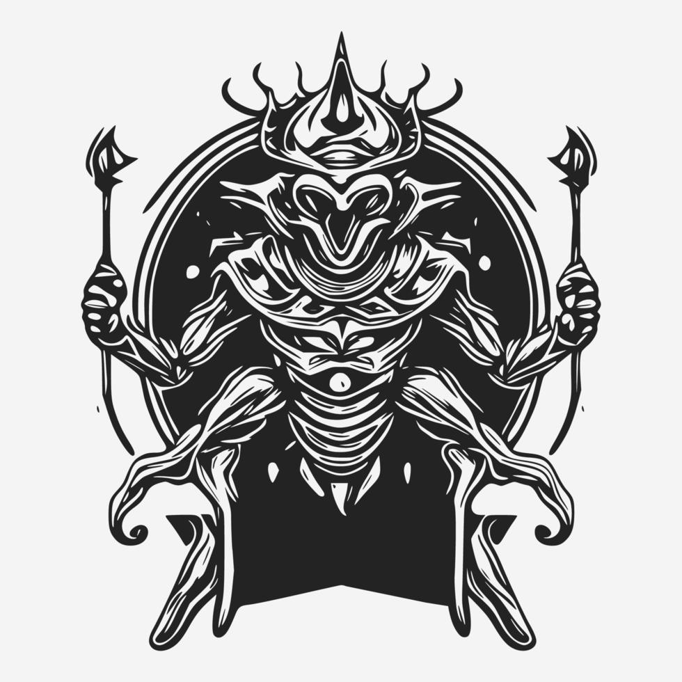 personaje de rey alienígena vectorial en blanco y negro vector