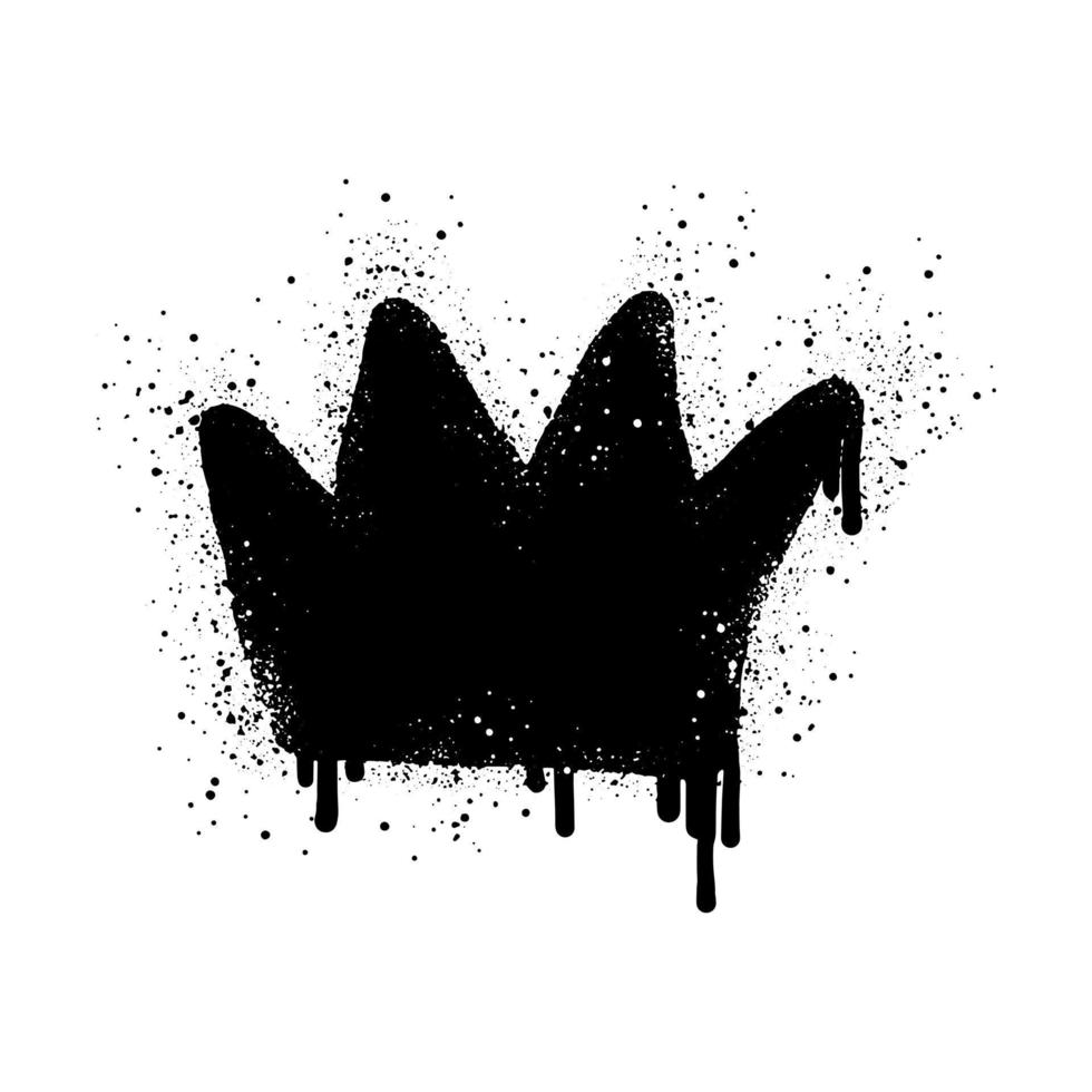 Grafiti pintado con spray de la corona en negro sobre blanco. símbolo de goteo de la corona. aislado sobre fondo blanco. ilustración vectorial vector