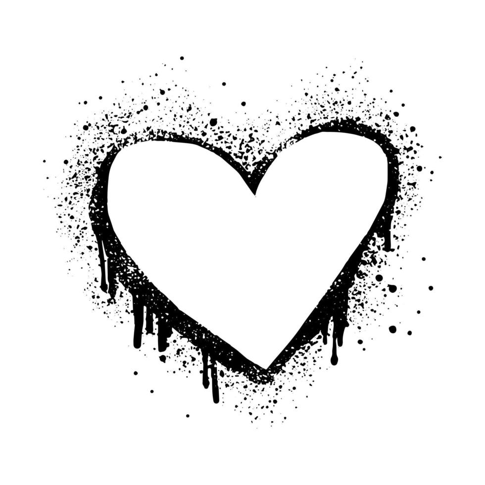 Signo de corazón de graffiti pintado con aerosol en negro sobre blanco. símbolo de goteo de corazón de amor. aislado sobre fondo blanco. ilustración vectorial vector