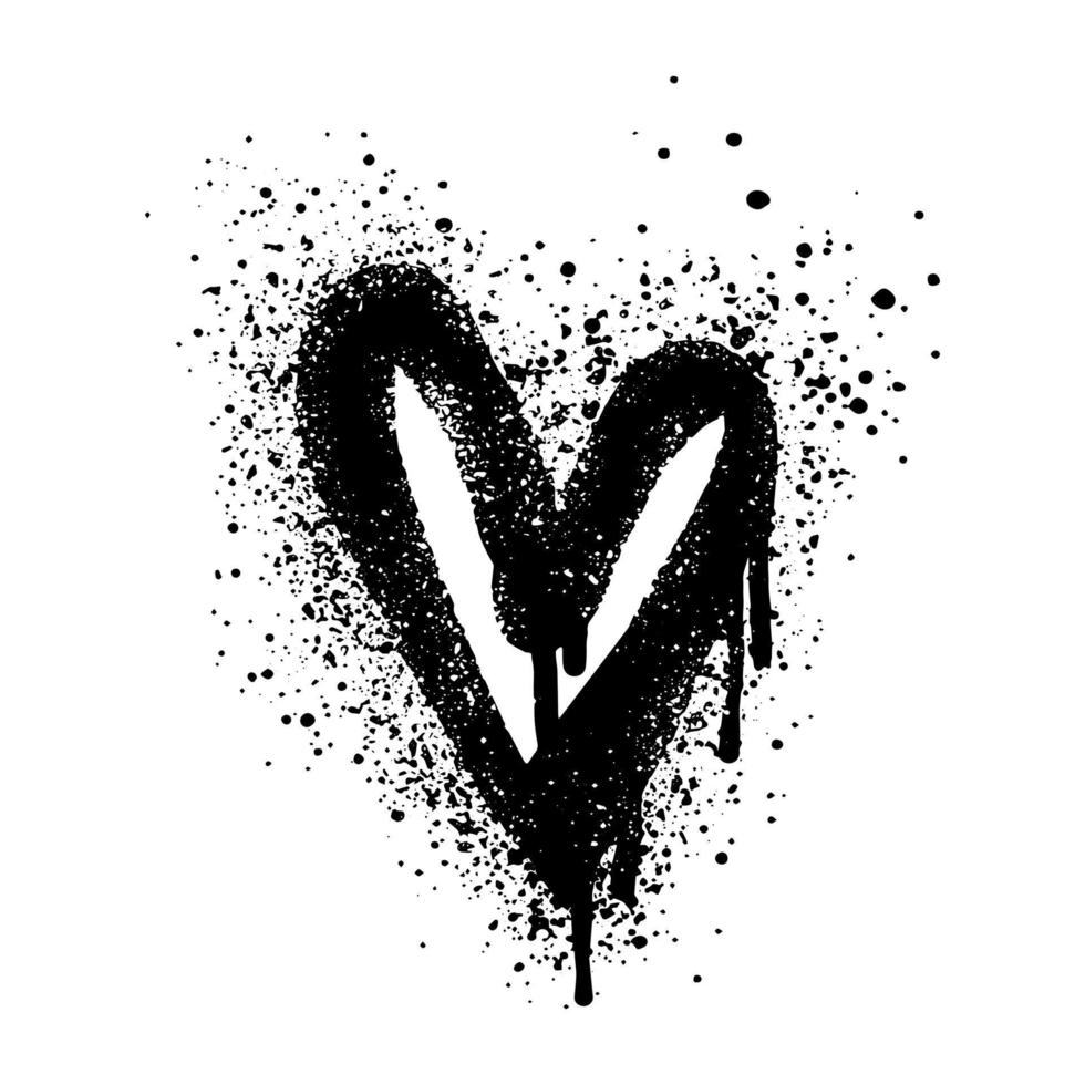 Signo de corazón de graffiti pintado con aerosol en negro sobre blanco. símbolo de goteo de corazón de amor. aislado sobre fondo blanco. ilustración vectorial vector