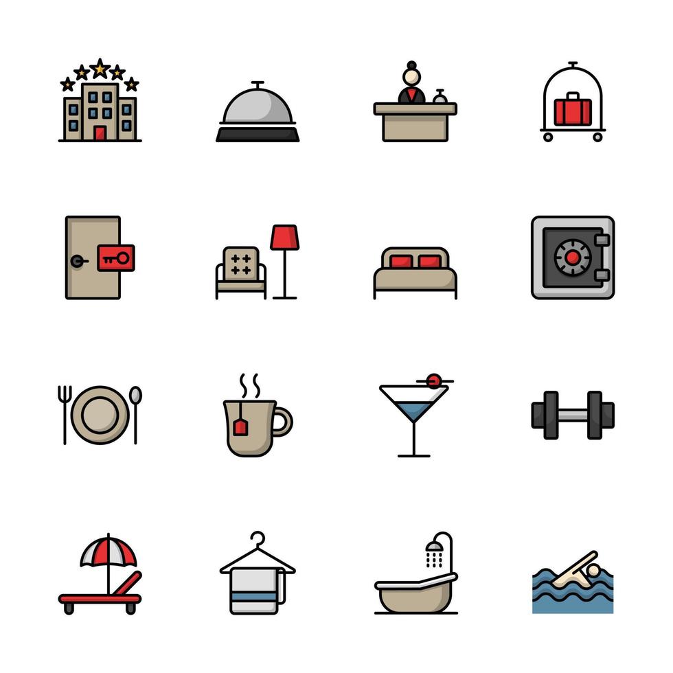 Hotel icon sets, Lineal color icons vector