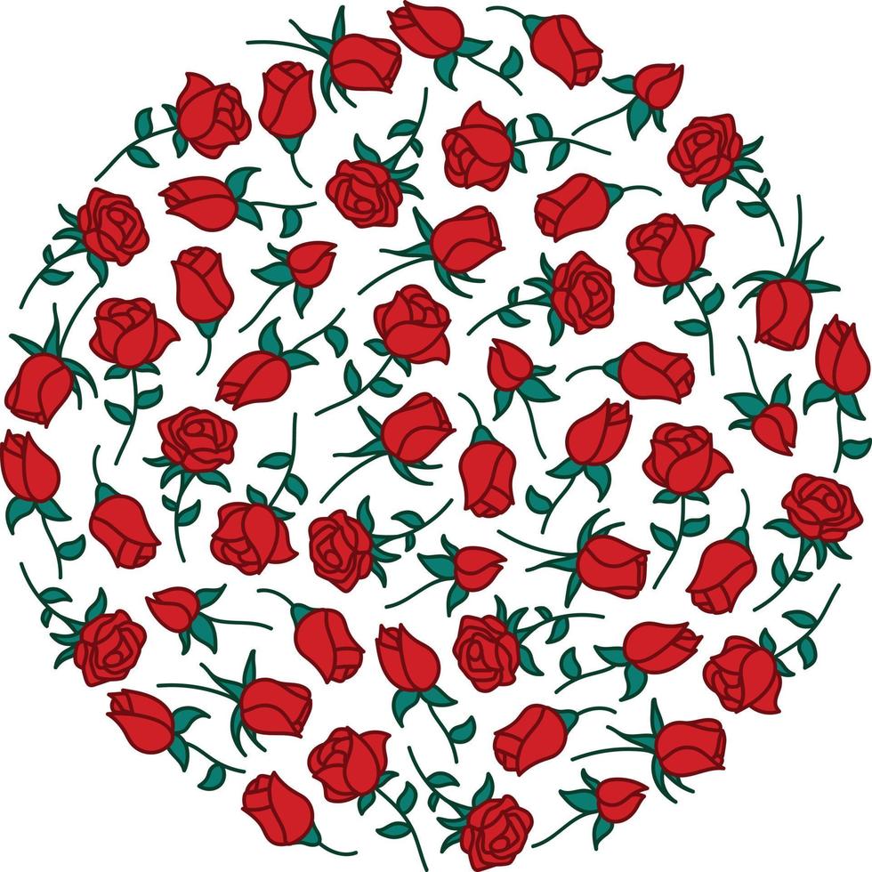 Circular shape made of red roses pattern vector