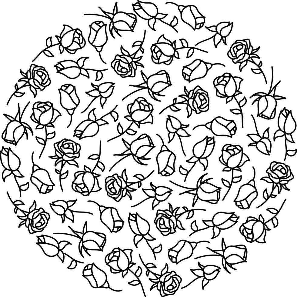 Circular shape made of roses outline pattern vector