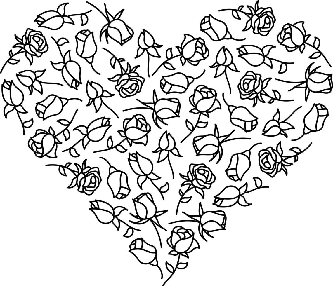 Heart made of roses outline with leaves vector