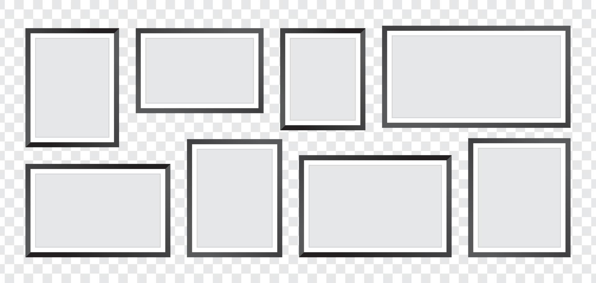 Photo Frames isolated on white background, vector set of black square frames of various sizes. Blank framing for your design.