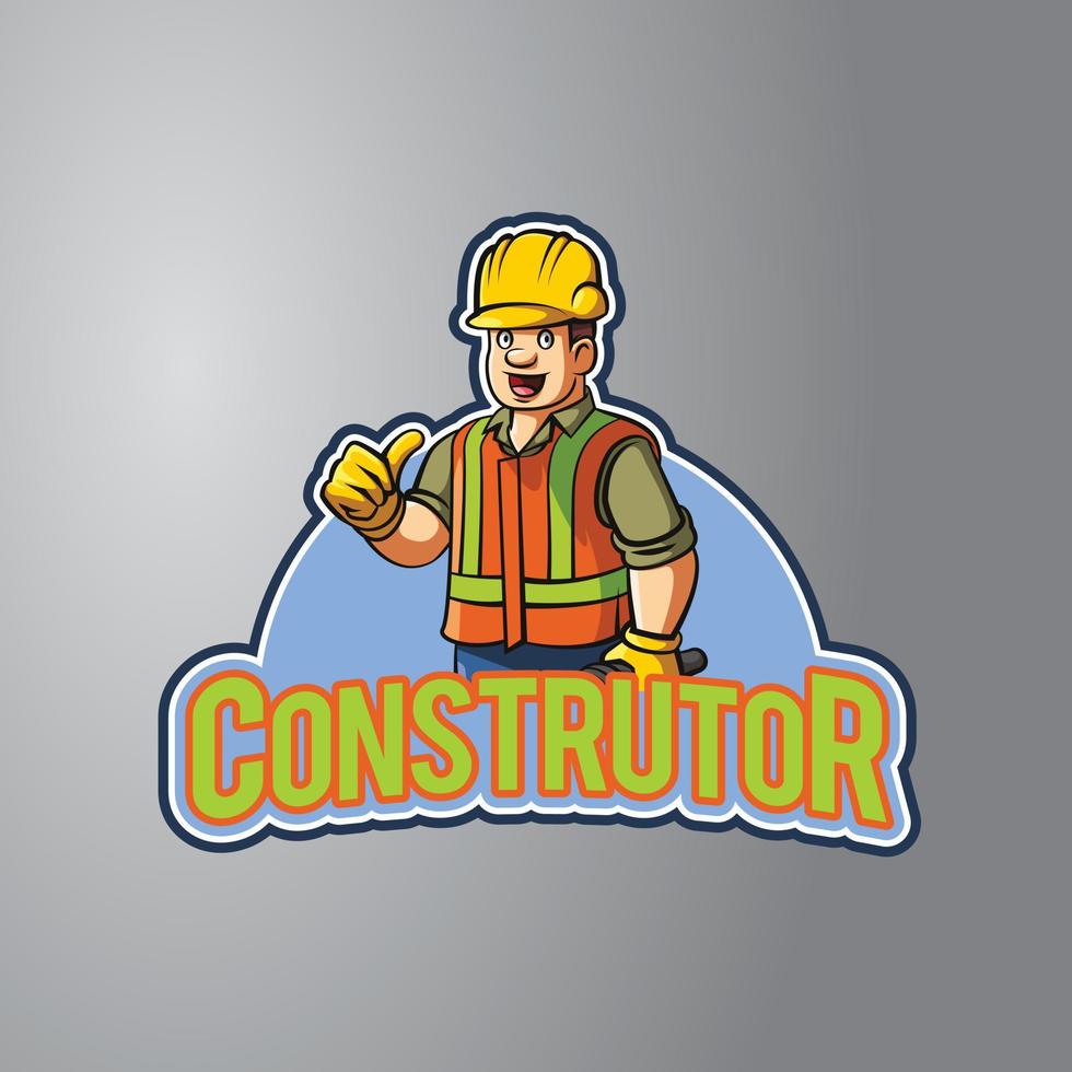 Construction Man Illustration Badge vector