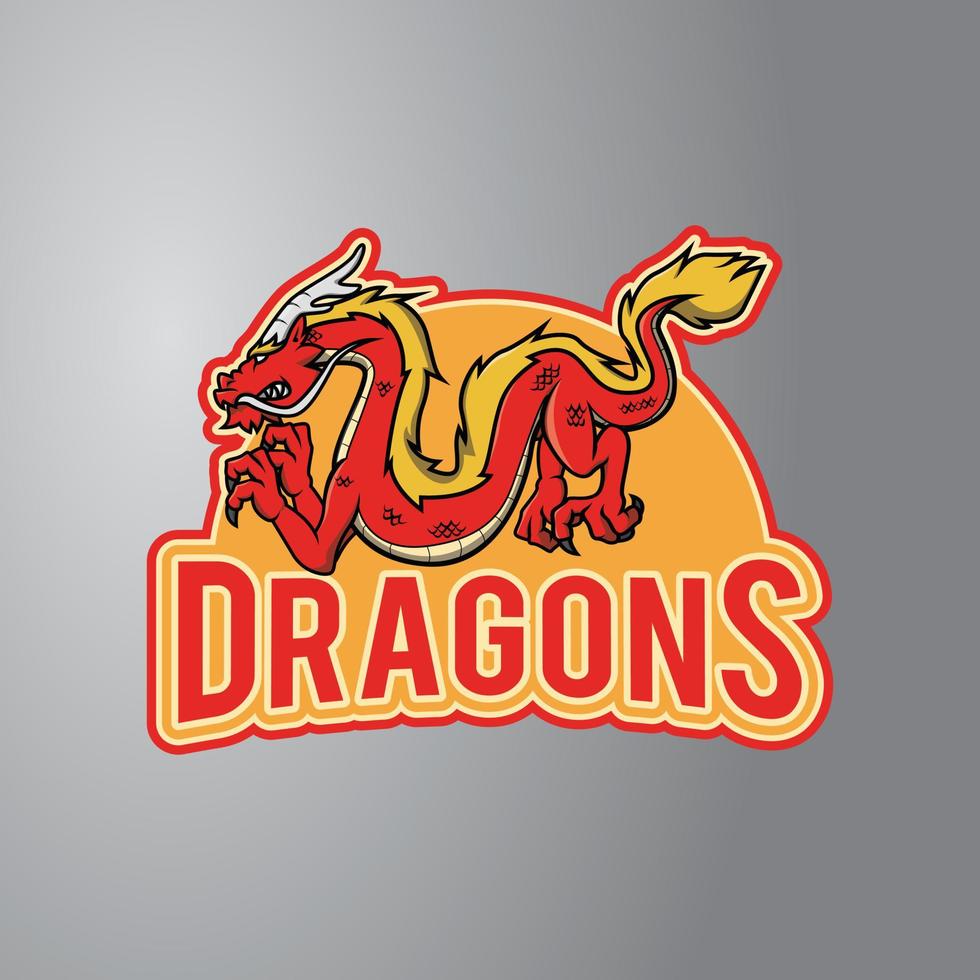 Red Dragon Illustration Design Badge vector