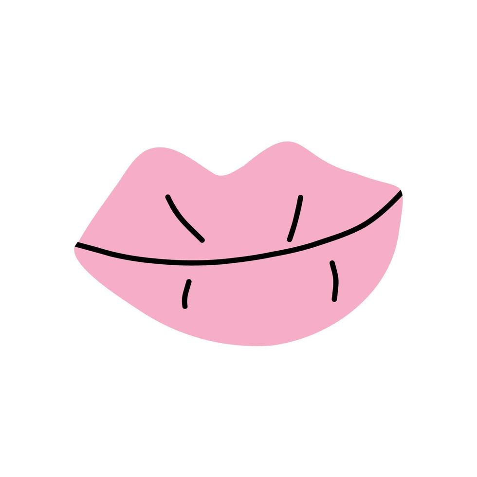Pink Lips Hand drawn doodle Valentines Day illustration. vector