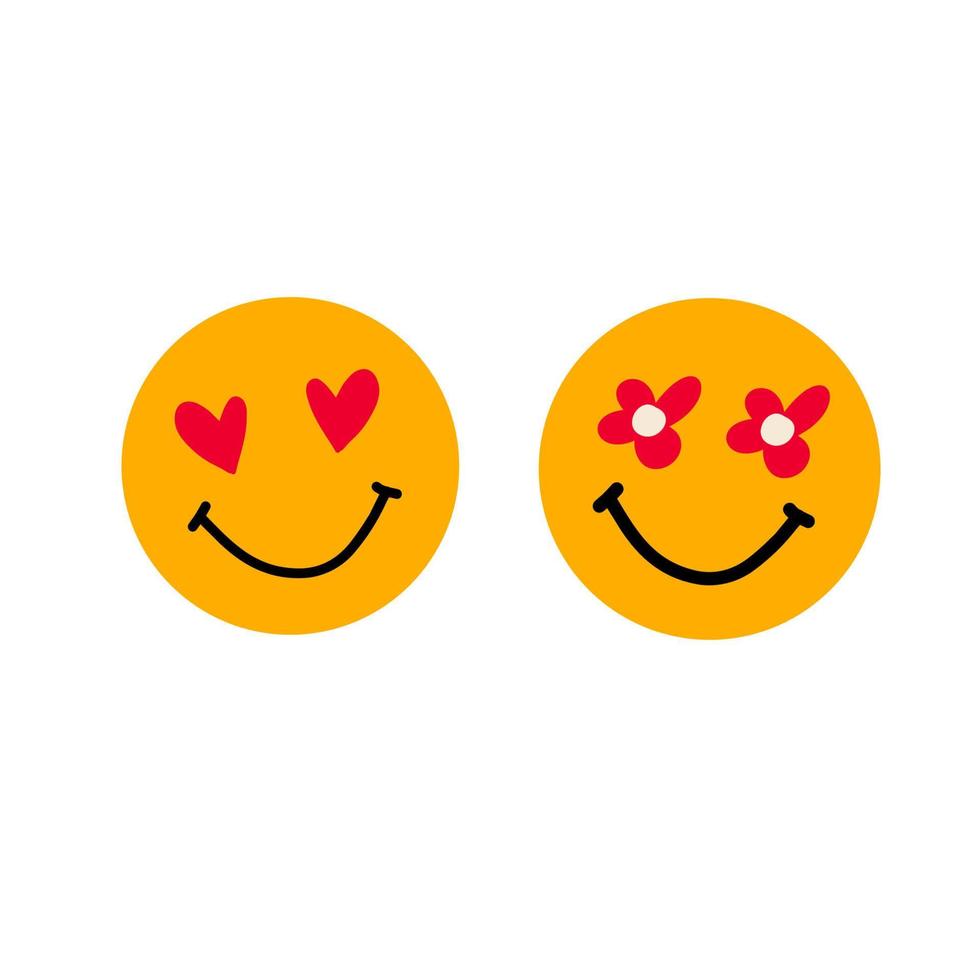 Emoji with eyes in the form of a heart and flower. vector