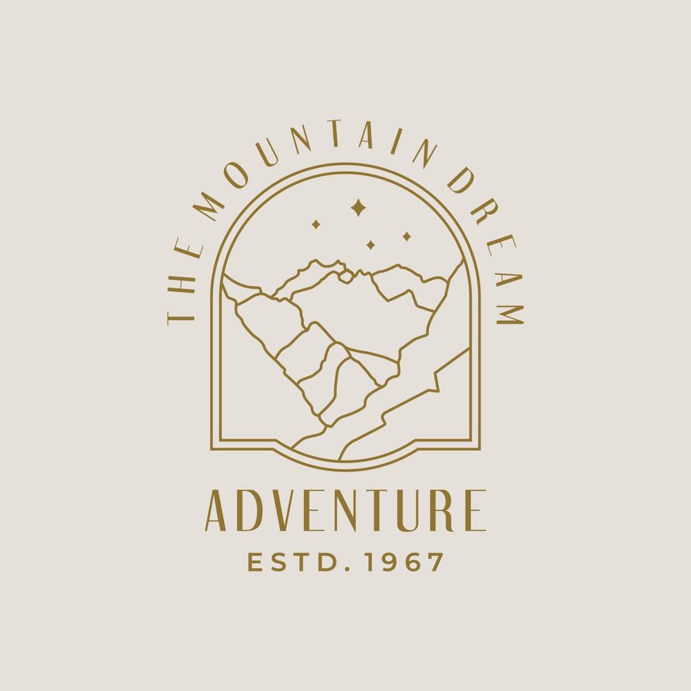 Vector logo design template the mountain dream with night sky - abstract vintage hiking and adventure vacation badge and emblem concept