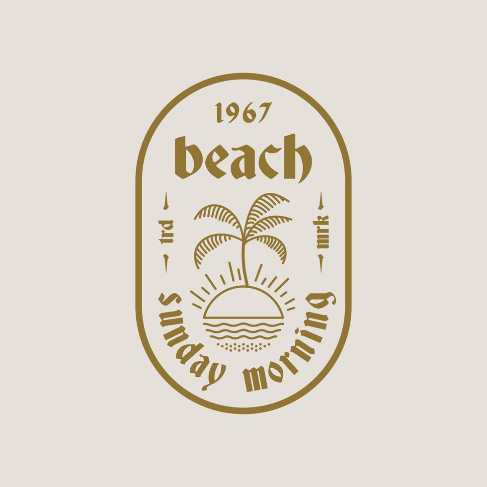 Vector logo design template sunrise beach with palm tree - abstract vintage summer and vacation badge and emblem concept