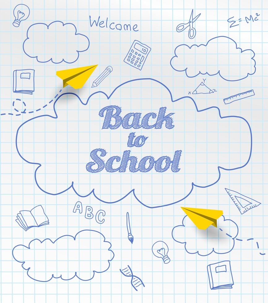 Back to school. design with hand drawn on notebook paper. light and shadows. Vector. vector