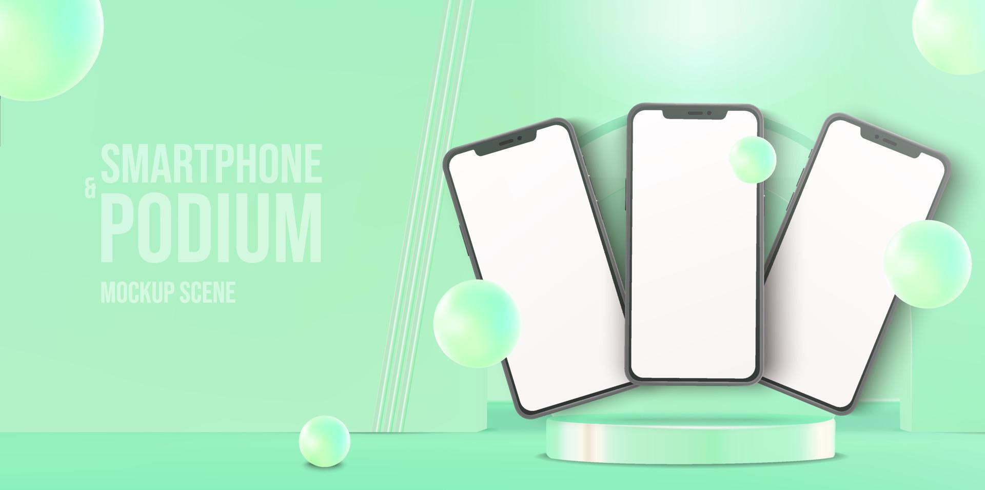 Realistic smartphone mockup with a podium scene vector