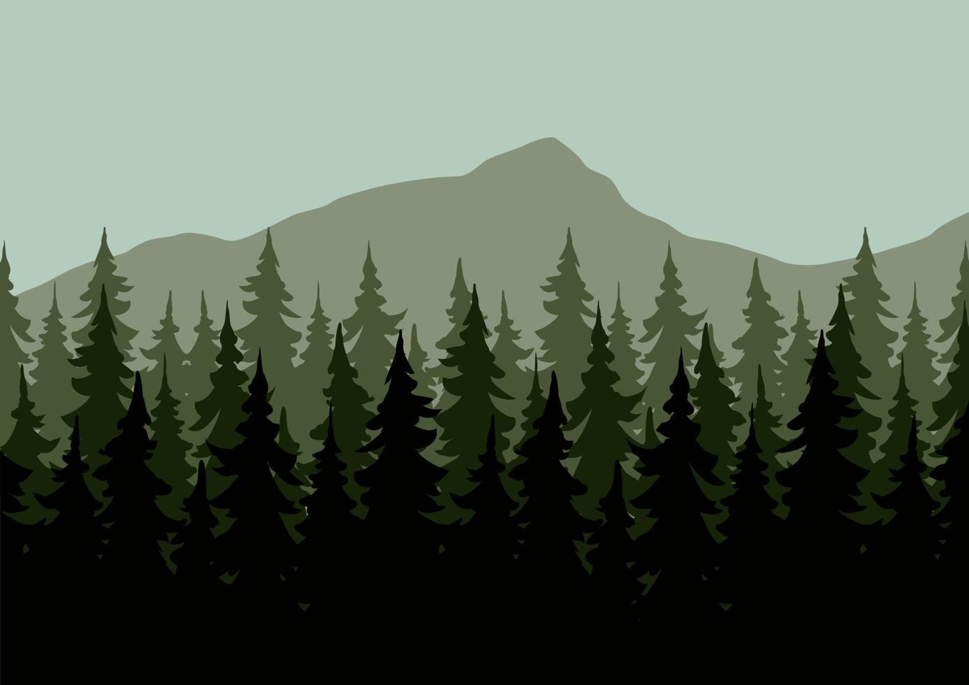 Silhouette of coniferous forest in mountains. Vector illustration