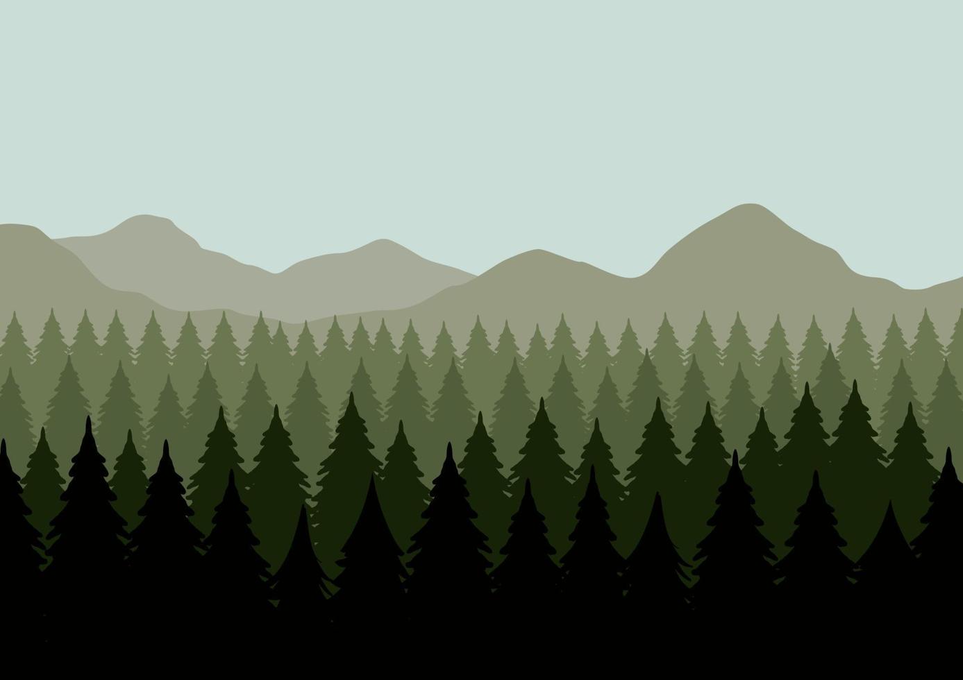 Pine trees and mountains. Vector illustration of a coniferous forest.