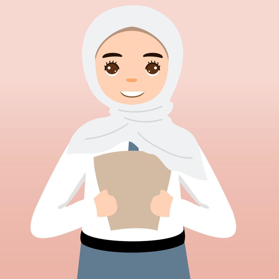 linda chica de secundaria con uniforme gris y blanco ilustración vectorial de dibujos animados. retrato de un estudiante de secundaria. estudiantes escolares niños con mochilas, libros, macbook. vector