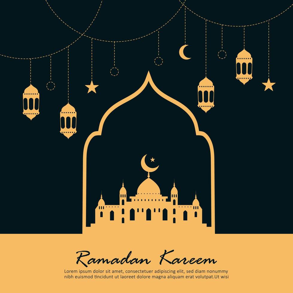 flat design ramadan kareem with mosque silhouette background vector