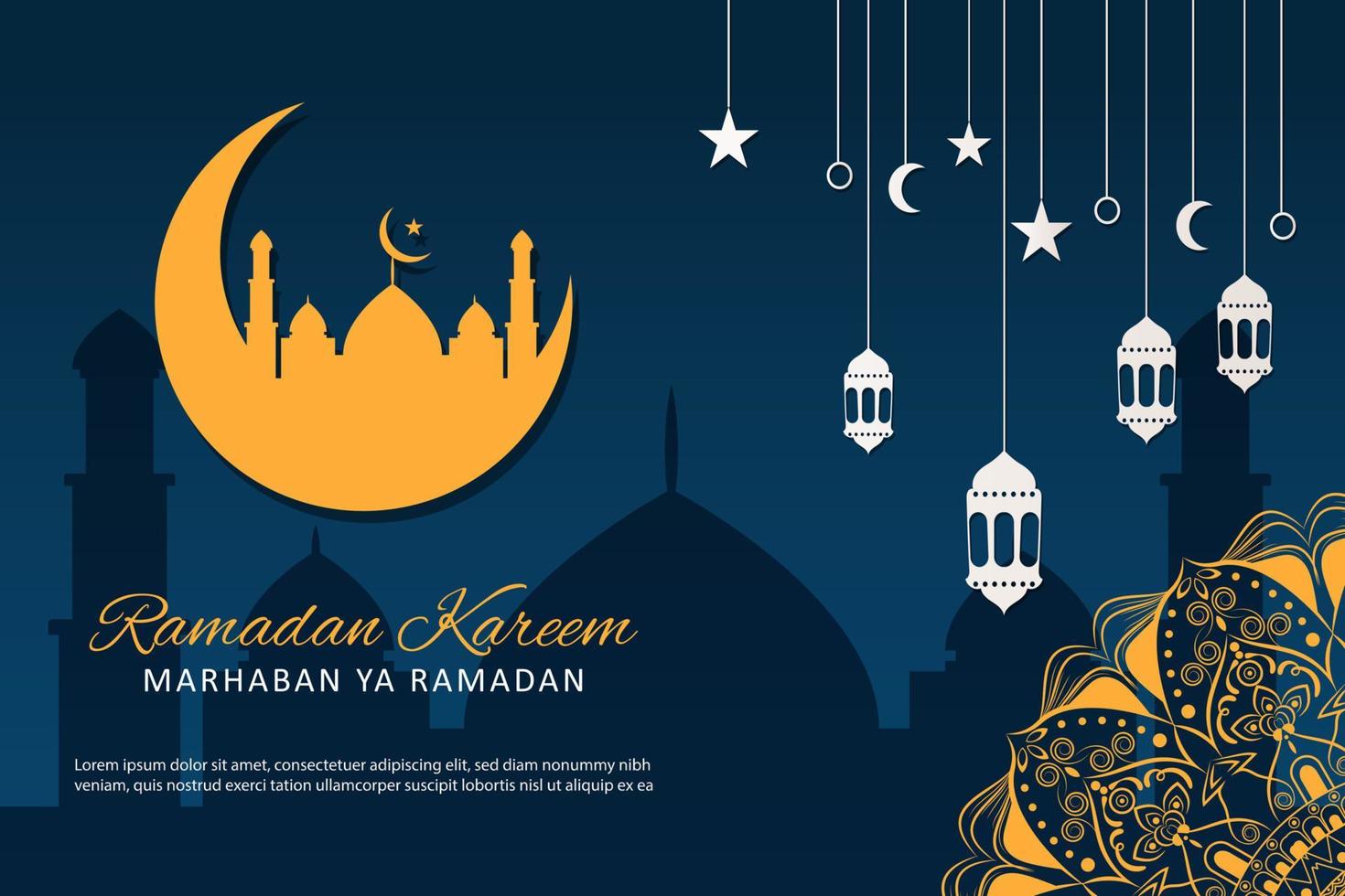 Flat design celebration ramadan kareem islamic background vector