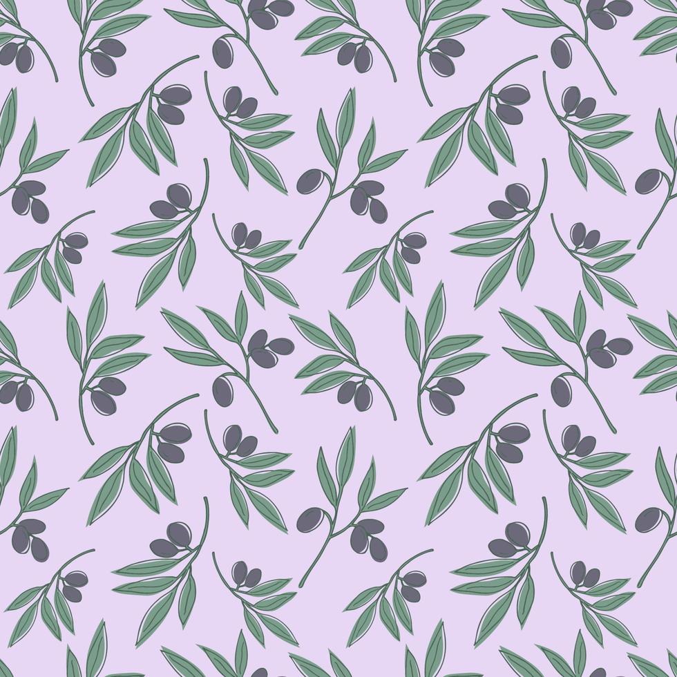 Cute seamless repeating pattern with olive branches on a pink background, floral motif. Hand drawn olive in pattern for textile, wrapping paper and packaging design.Vector vector