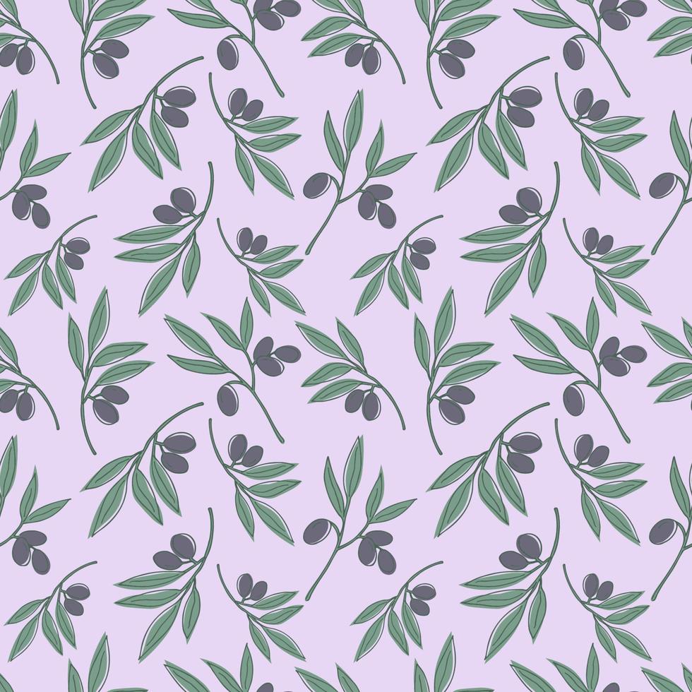 Cute seamless repeating pattern with olive branches on a pink background, floral motif. Hand drawn olive in pattern for textile, wrapping paper and packaging design.Vector vector