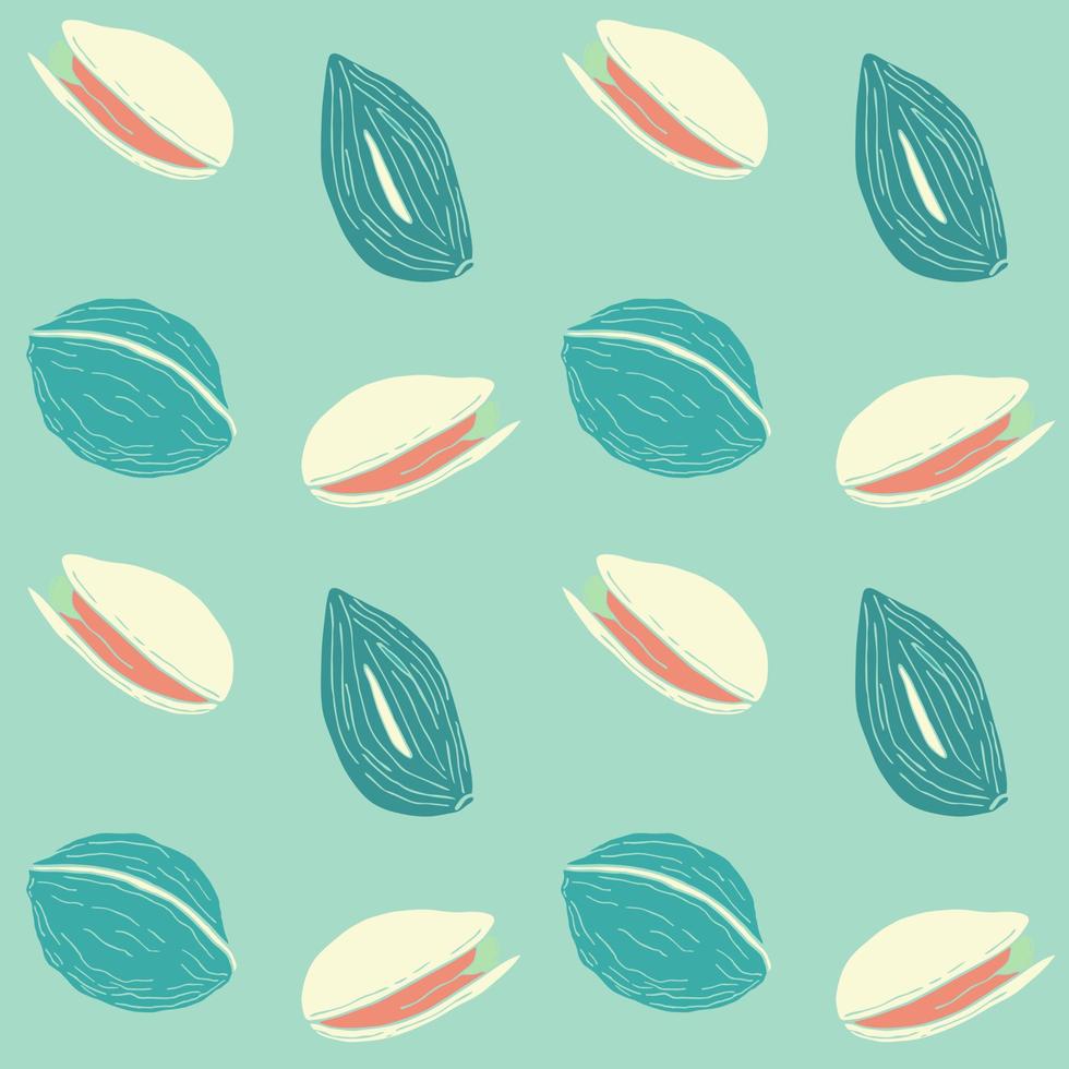 Seamless pattern with Nuts  almond and pistachio, blue background. vector