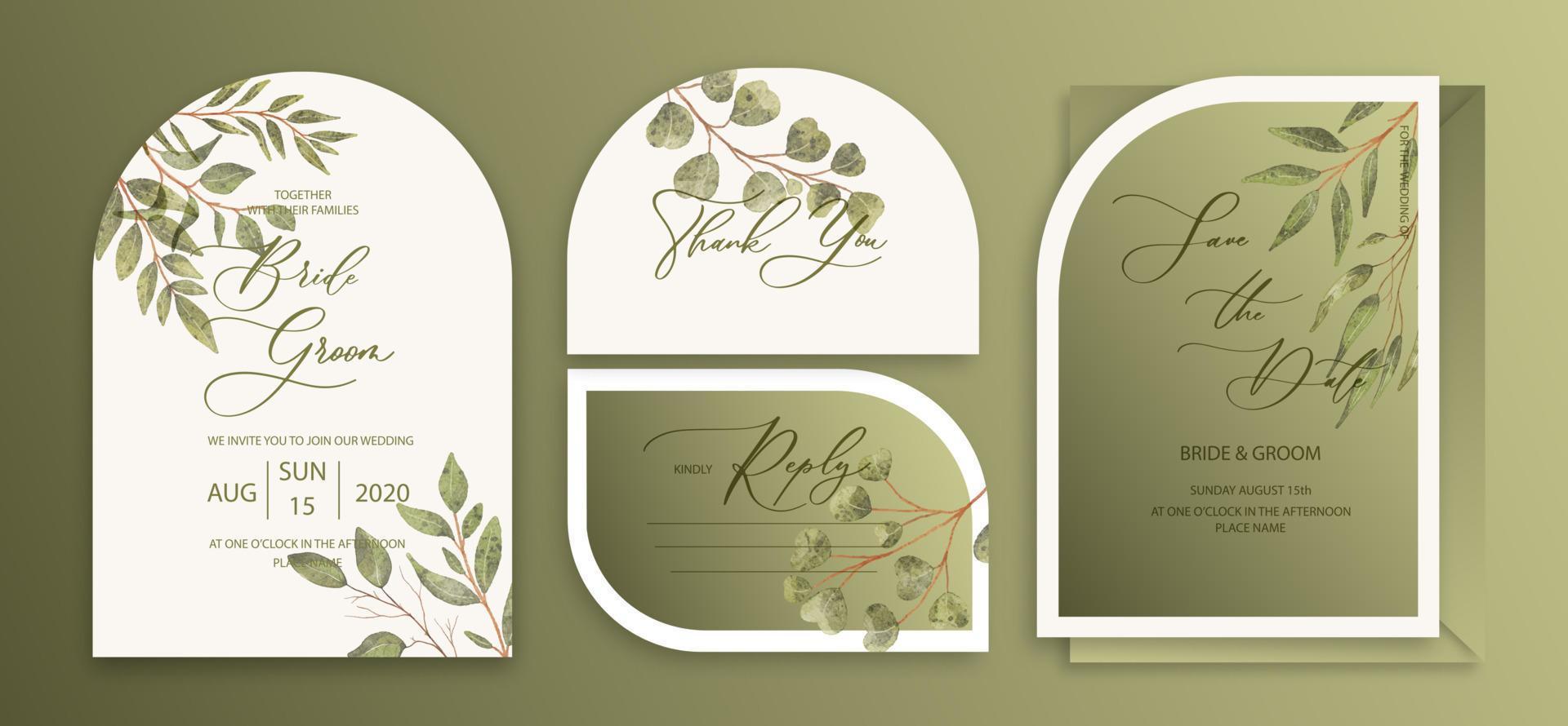 tarjetas de invitación de arco de boda azul marino y rosa. diseño de colección de estilo acuarela. fondo de textura de acuarela, folleto, plantilla de invitación. vector