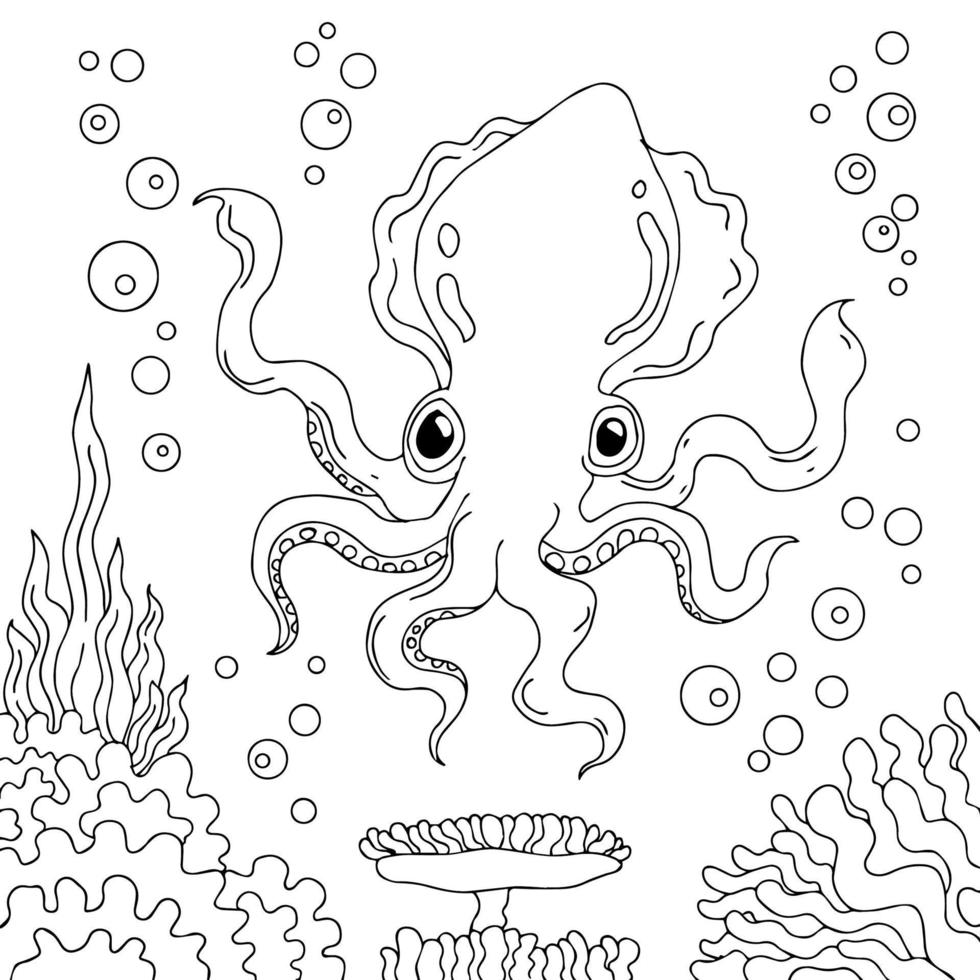 Design illustration squid outline coloring vector