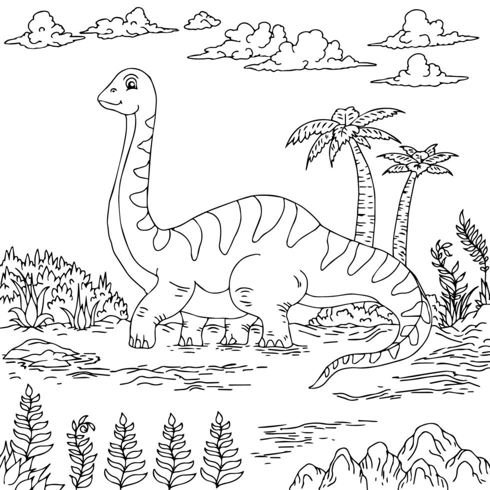 Diseño de página para colorear de dinosaurios para niños. vector