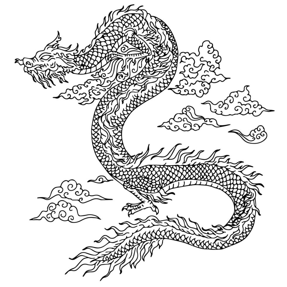 diseño, ilustración, contorno, asiático, dragón vector