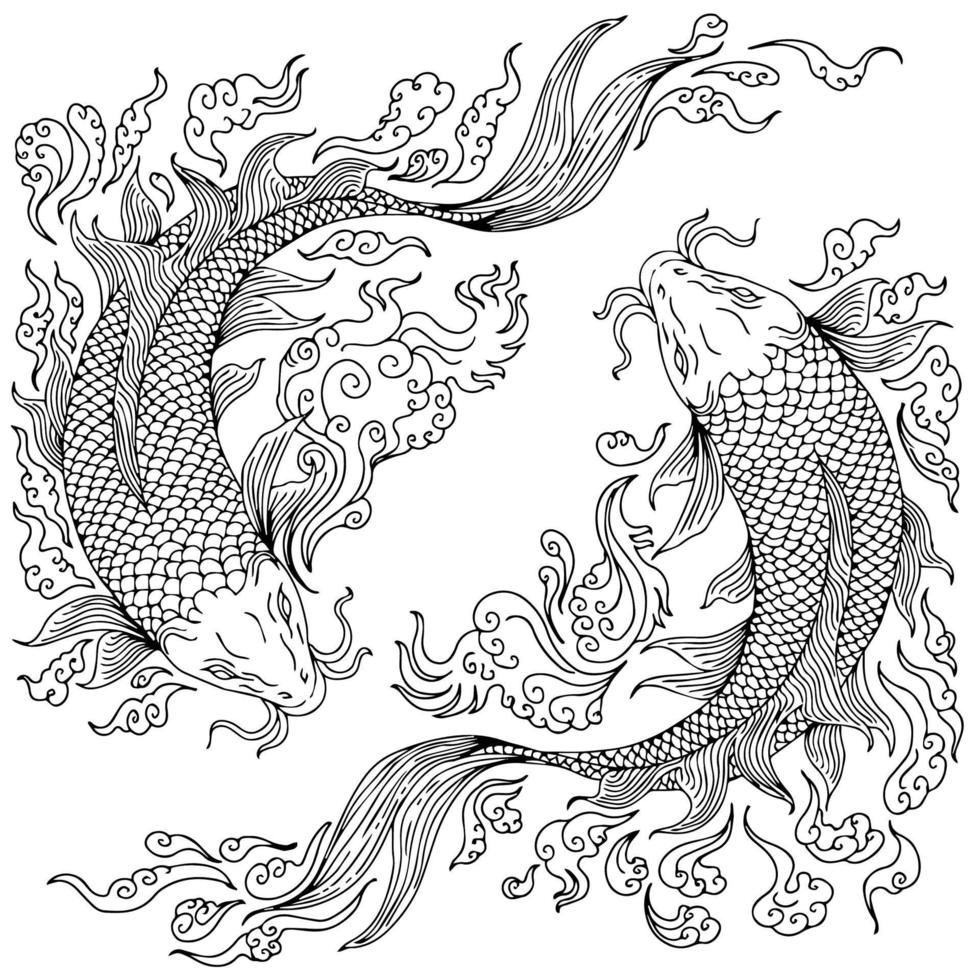 design illustration outline asian gold fish vector