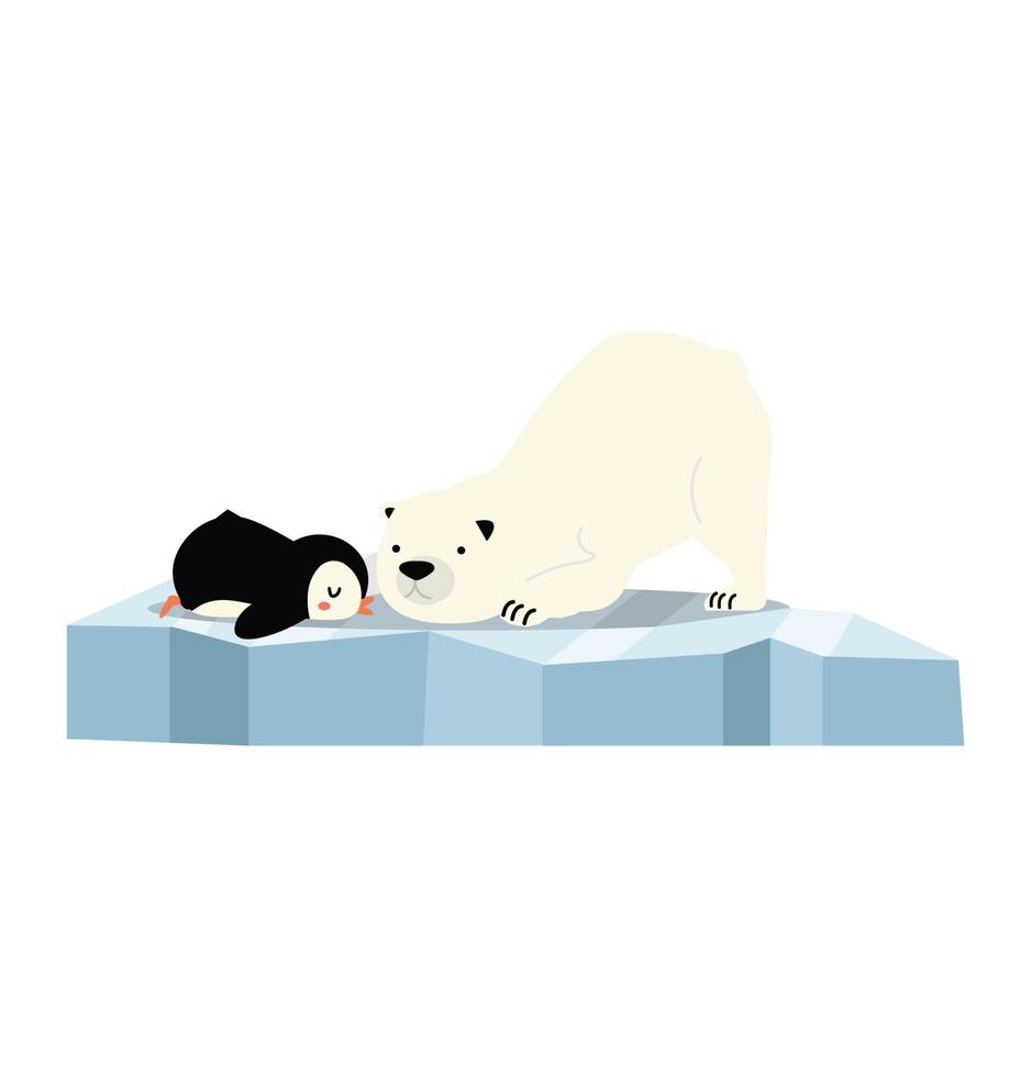 polar bear and penguin sleeping on an iceberg vector
