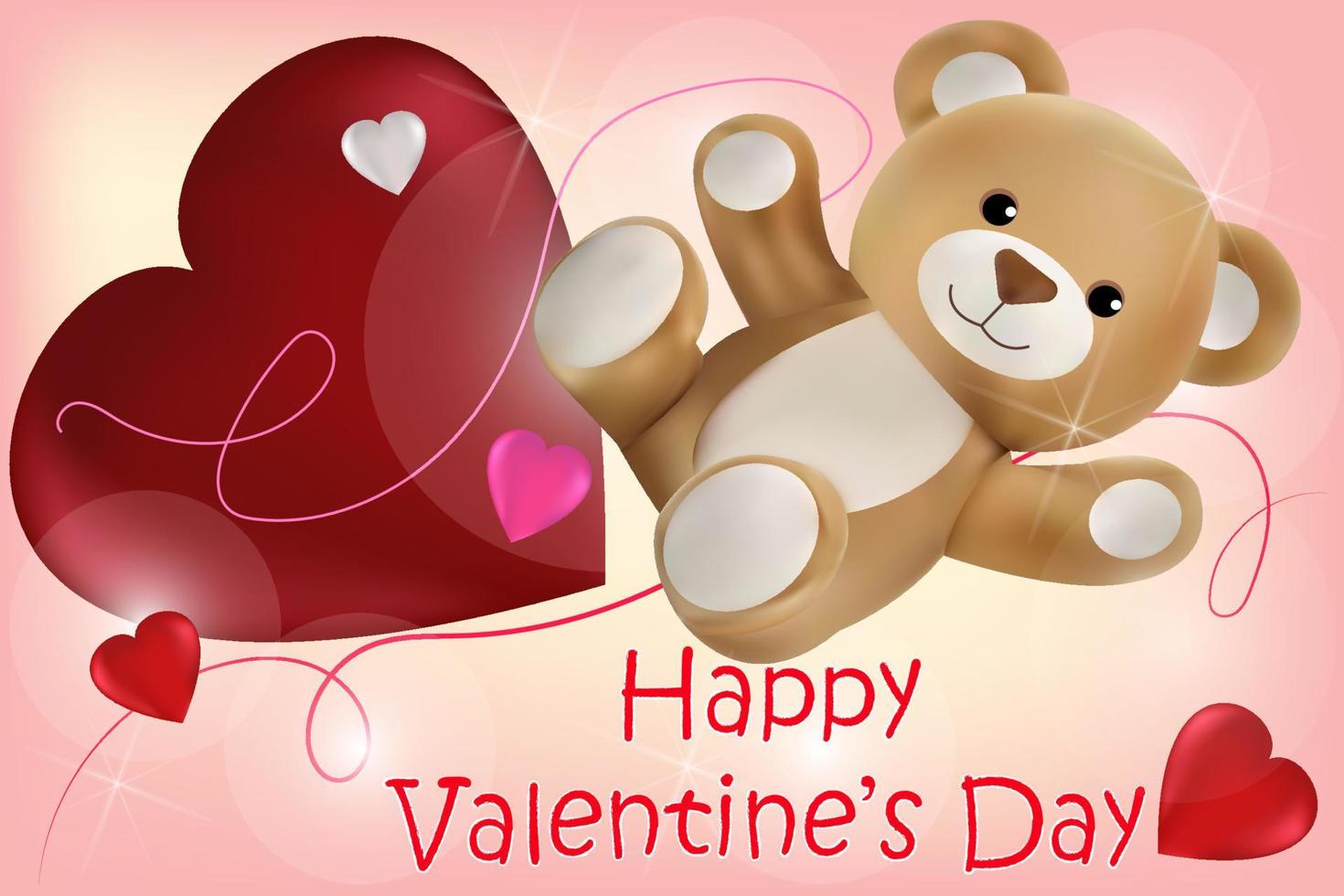 oso de peluche y un gran corazón sobre un fondo rosa con la inscripción feliz día de san valentín. imagen vectorial vector