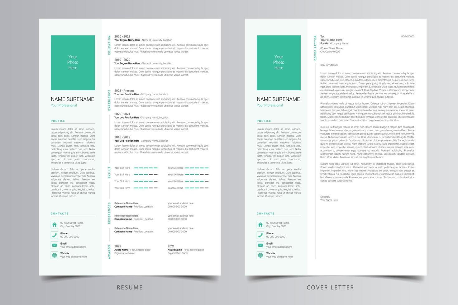 Clean Resume or CV and Cover Letter Template. Free Download vector