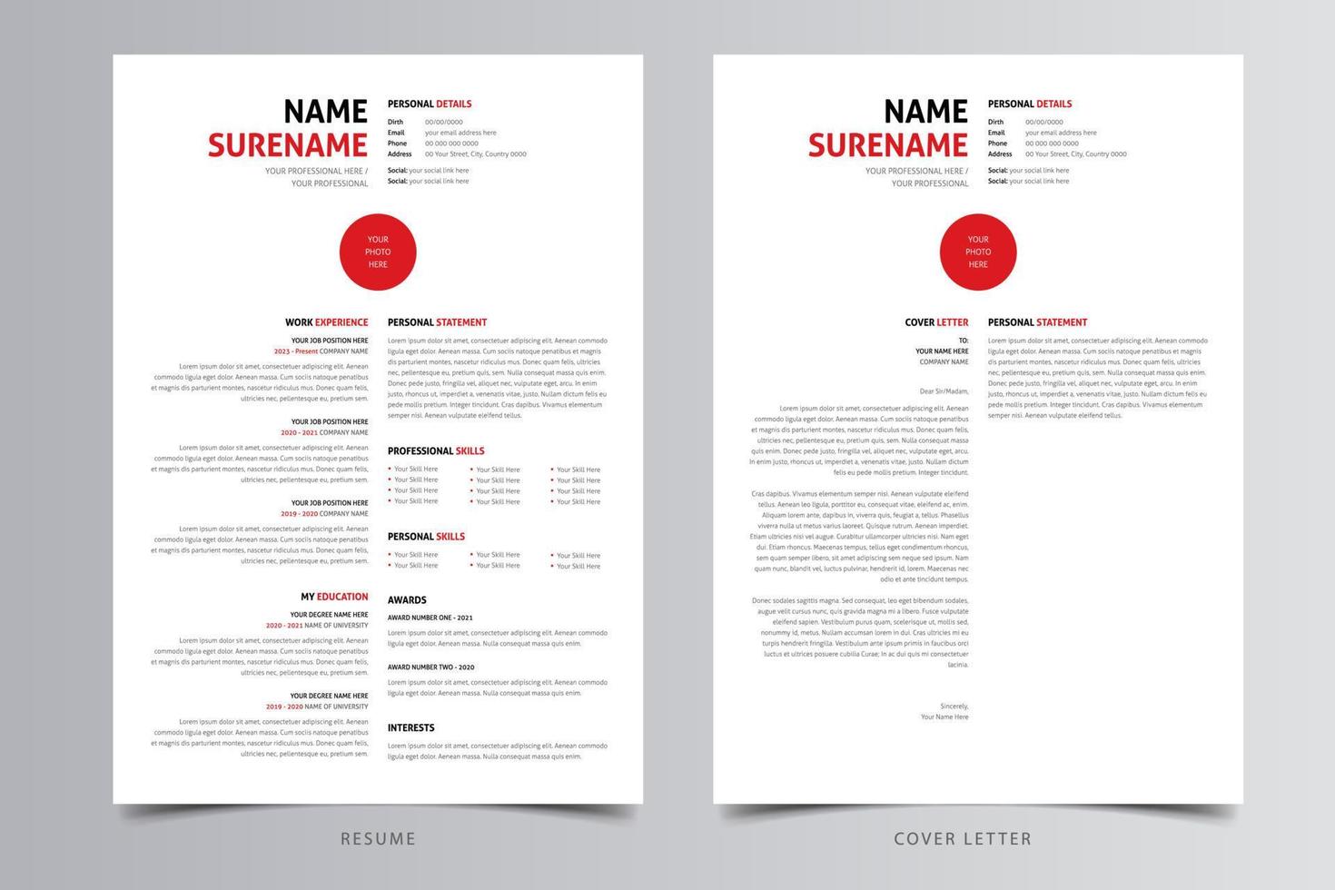 Clean Resume or CV and Cover Letter Template. Free Download vector