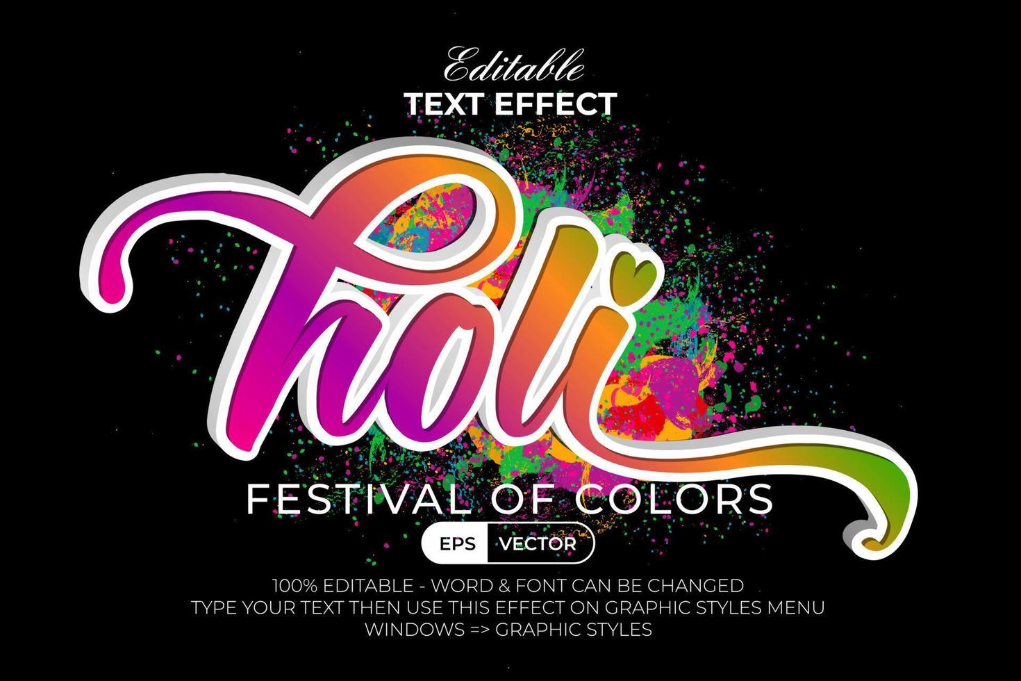 holi festival de colores estilo de efecto de texto editable. vector